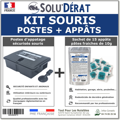 Kit traitement souris avec postes appâtage sécurisés et sachets d'appâts en pâte - SOLU'DÉRAT
