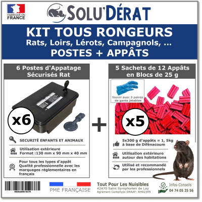 Kit tous rongeurs appâts et postes : Rat, loirs, lérots, campagnols - SOLU'DERAT